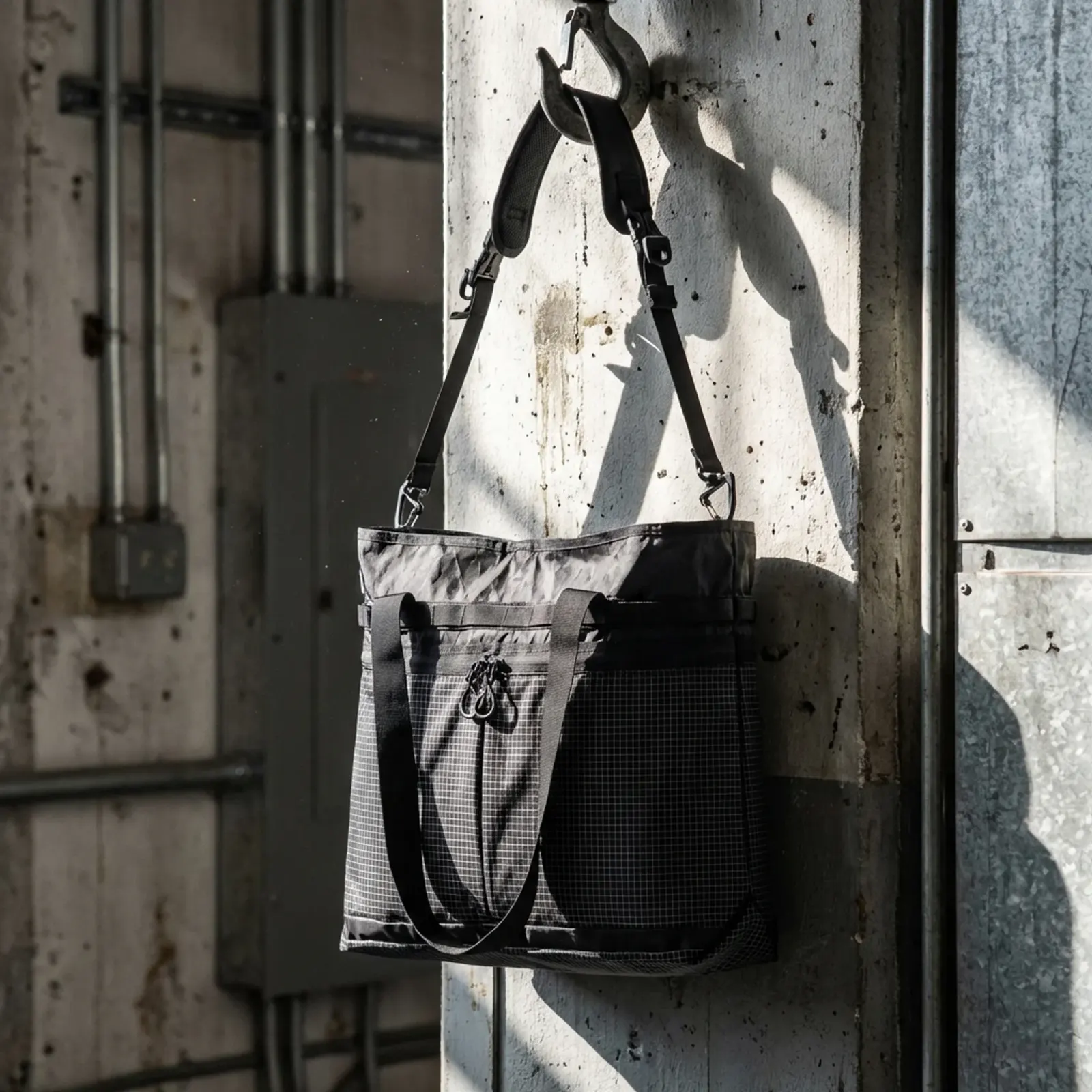 Bag on industrial wall