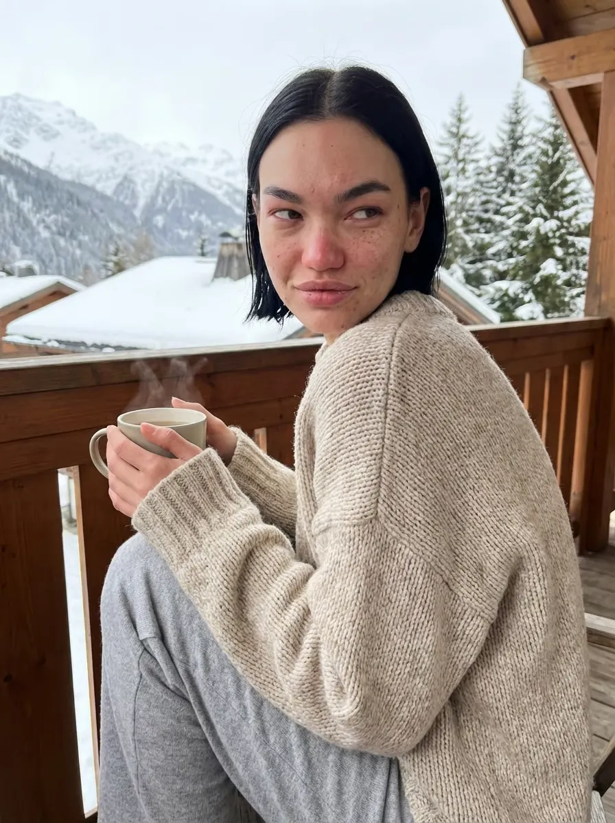 Woman on alpine balcony