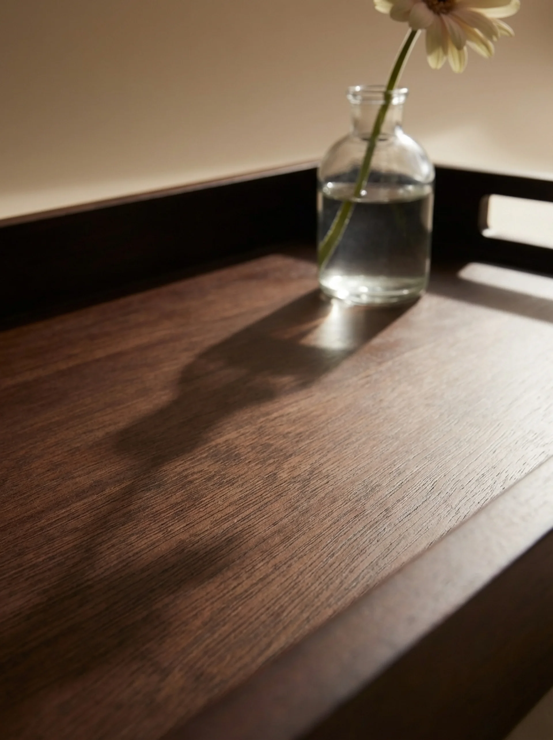 Wooden tray with vase